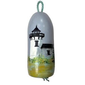 Hand Painted Lighthouse Fisherman Buoy 13" x 5" Unknown Artist